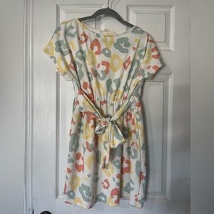 Boutique leopard tie waist boat neck dress